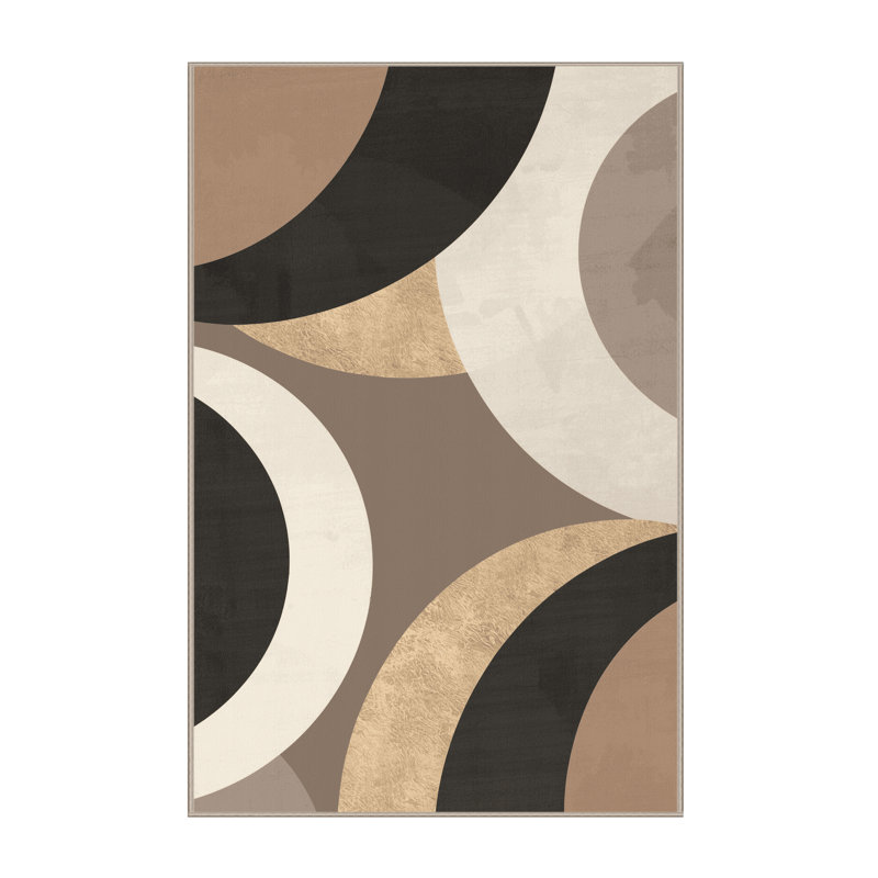 Machine Washable Bensonhurst Art Deco Arc Rug in Gray – Beige Binding, 6x9