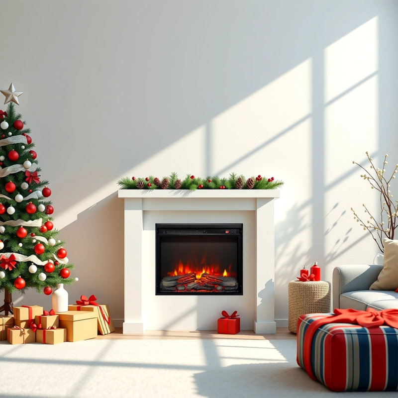 23 inch electric fireplace insert, thin heater with log set & realistic flame, remote control with timer, overheating protection