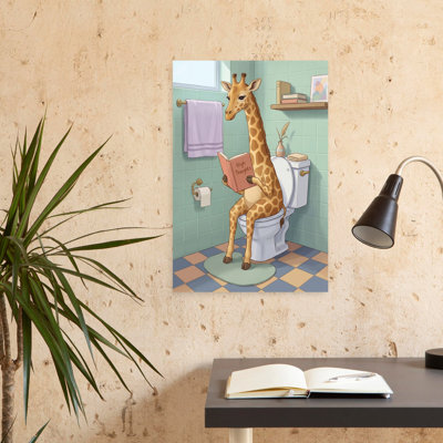 Girafe lisant les hautes pensées, art mural contemporain fantaisiste pacifique