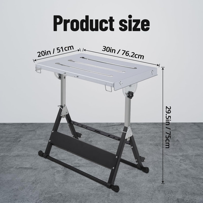Foldable Welding Table Capacity Welding Workbench, Carbon Steel Work Bench with 3 Tilt Angles,Retractable Guide Rails for Welding Assembly Repair
