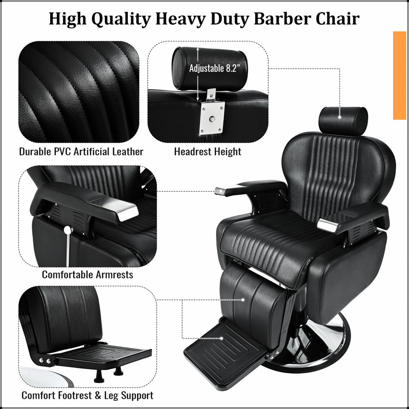 Heavy Duty Reclining Barber Chair With 360° Swivel, Height Adjustment, And Reinforced Stitching For Professional Use