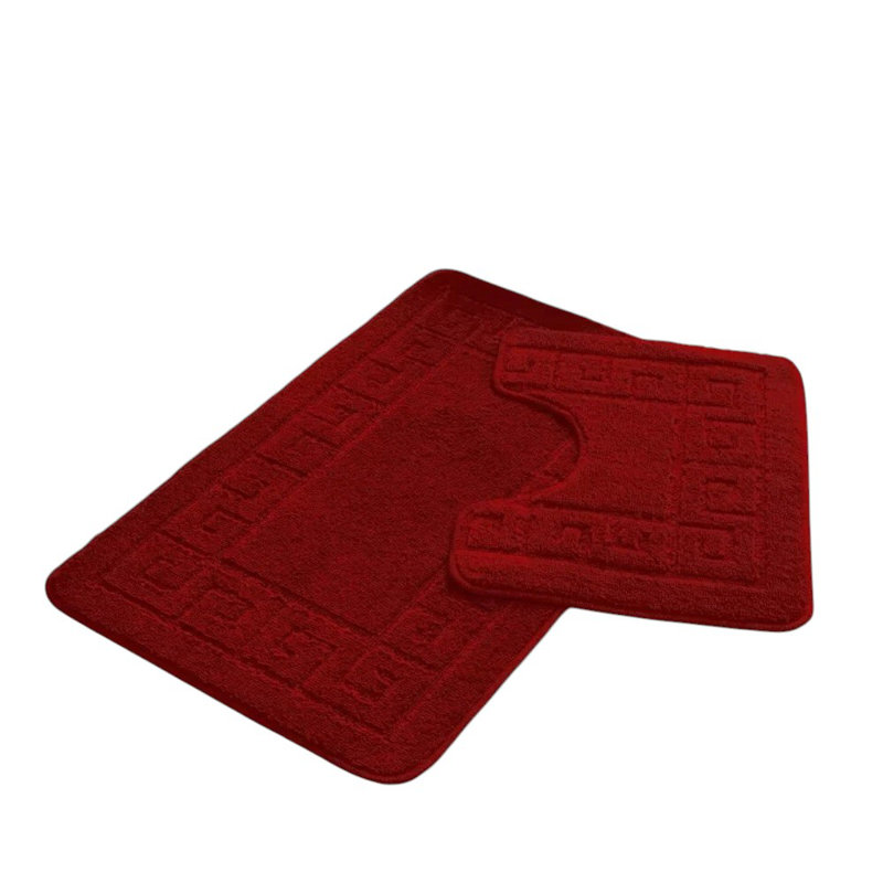 Greek Style Bath Mat Set – Ultra Soft Polyester Memory Foam Bathroom Rug & Contour Mat with Non-Slip Latex Back, Washable 2-Piece Set