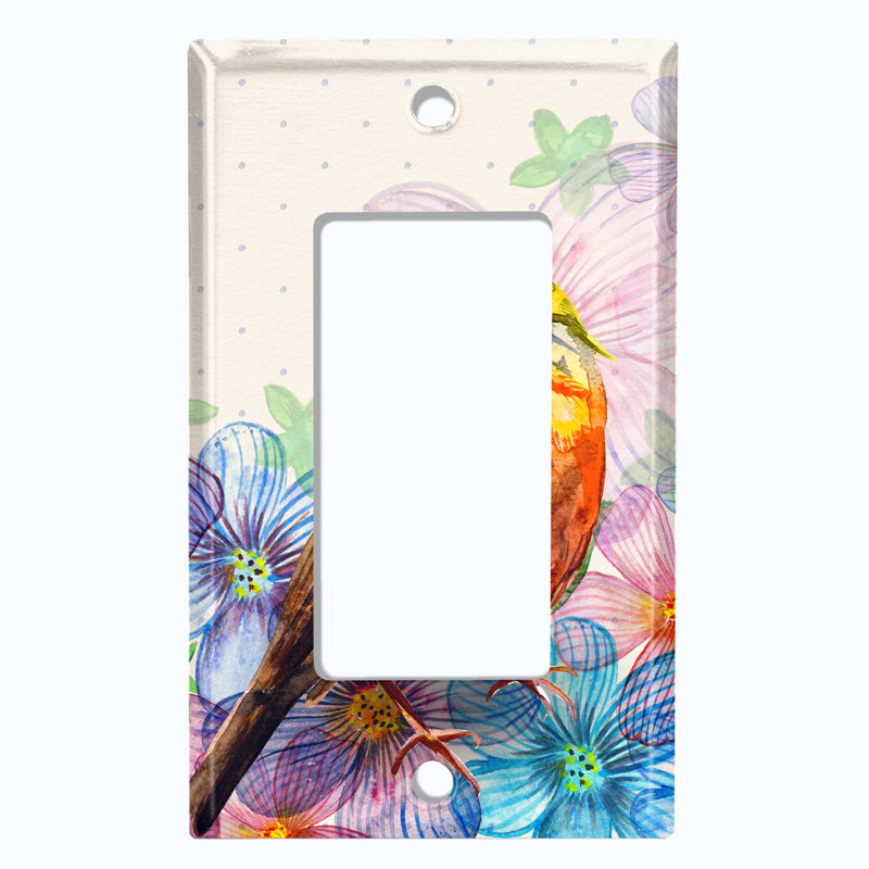 Colourful Flower Bird Paint Polka Dot Pink 1-Gang Decorator/Rocker Wall Plate