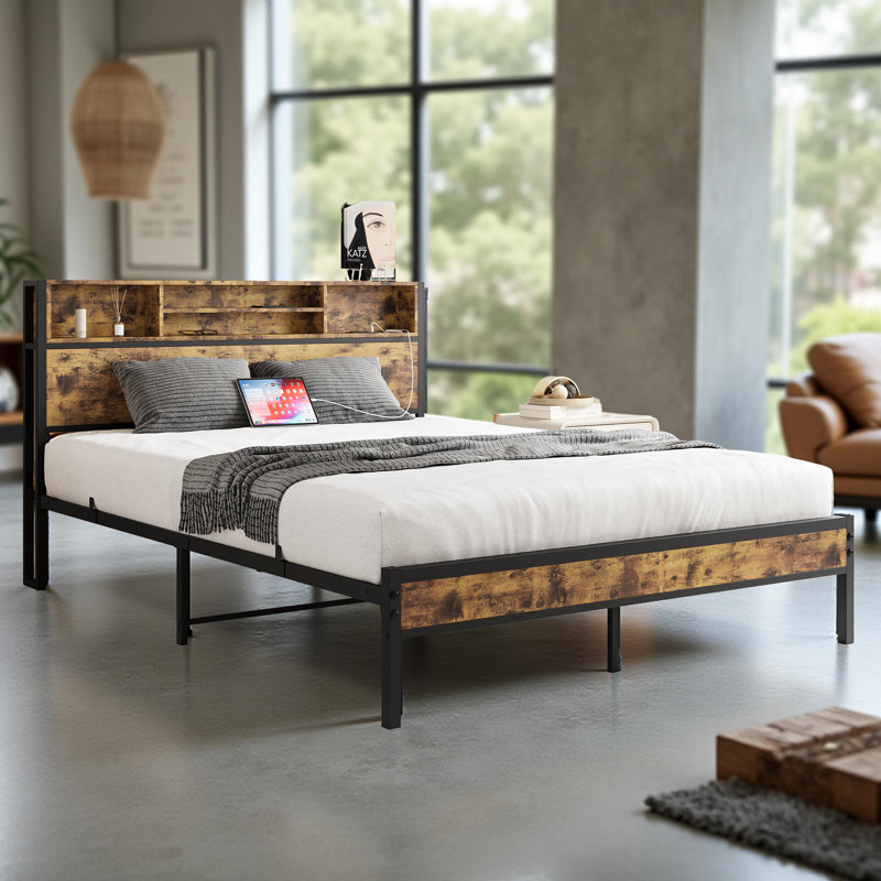 Queen Bed Frame with Storage Headboard