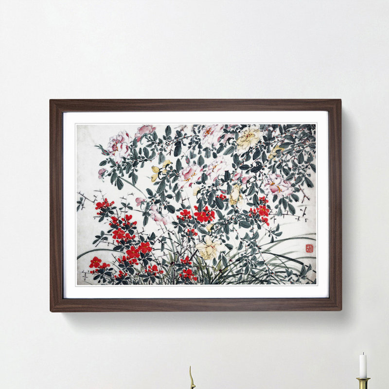 Garden Flowers Vol.12 by Chen Daofu - Framed Print, 48cm H x 65cm W x 2cm D, Walnut Framed