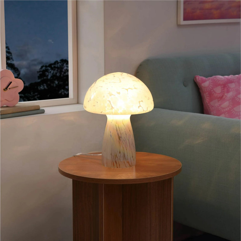 Lampe de table champignon 12 po 12 po, Blanc, Blanc