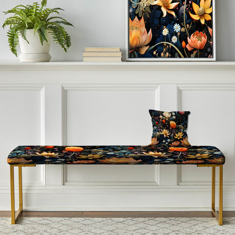Autumn Farmhouse Flowers Serenity - Floral Upholstered Gold Bench