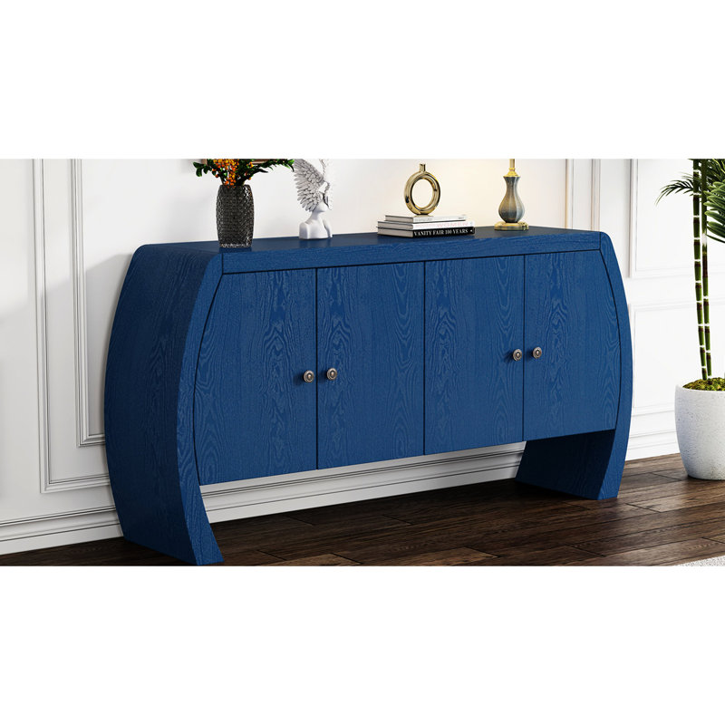 Armoire de rangement en placage de frêne bleu marine avec pieds incurvés et détails fins, Marine