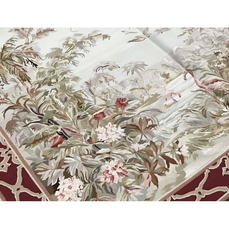 Hand-Knotted High-Quality Green and Red Area Rug