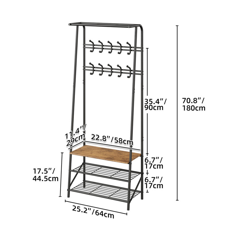 Hall Tree 64cm Wide with Bench