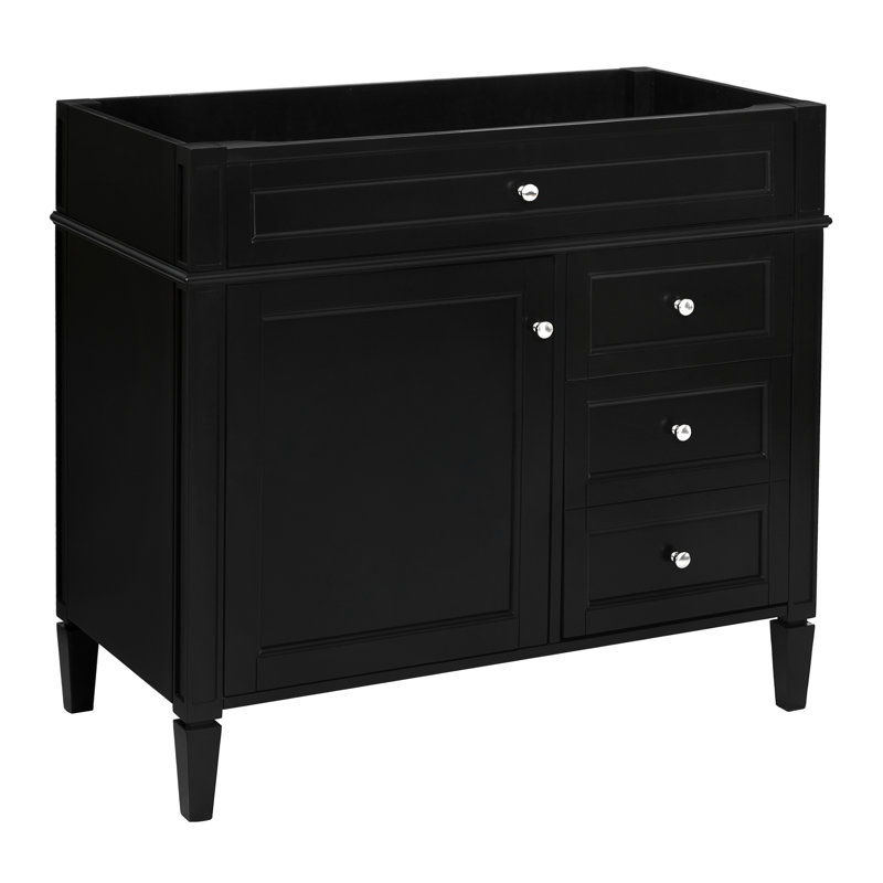 Meuble-lavabo de 36 po au design moderne. 2 tiroirs et un tiroir basculant. Cadre en bois massif. . Noir Poids du colis: 83,6 lb, rangement de 36 po. Et bois. . Look envoûtant