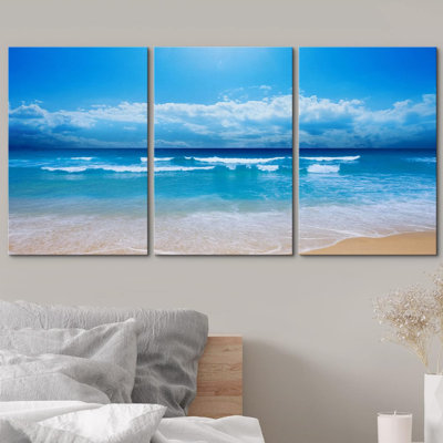 Beach Shore Waves Clouds - ensemble de 3 reproductions sur toiles tendues