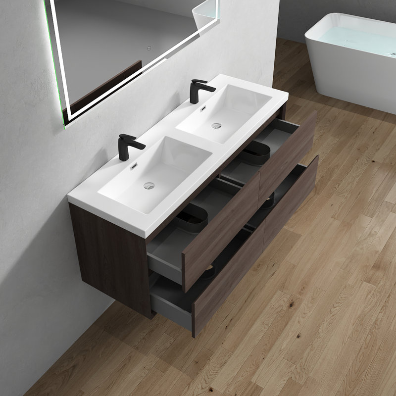 Seavy 58.6'' Double Bathroom Vanity with Acrylic Top, Brown