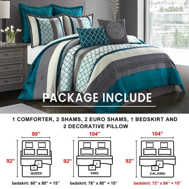 Ensemble d'édredon en microfibre moderne et contemporain de 8 pièces Avalon, Édredon grand et 7 pièces supplémentaires