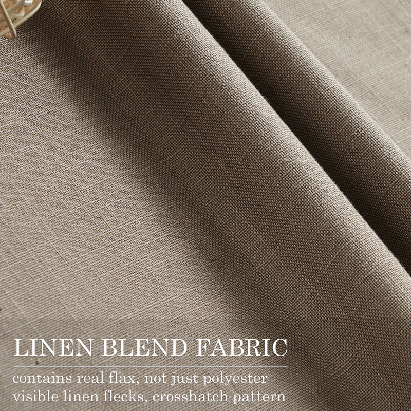 Rideaux en lin isolant 100% occultant avec languette et crochets Dennan, L 52 po x L 108 po, Lin foncé