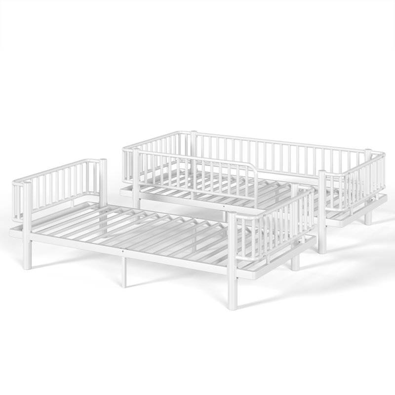 Lit superposé simple TG au-dessus de simple TG avec échelles et garde-corps, structure de lit superposé en métal avec conception de tuyau rond de sécurité améliorée, peut se transformer en 2 lits plateforme, blanc