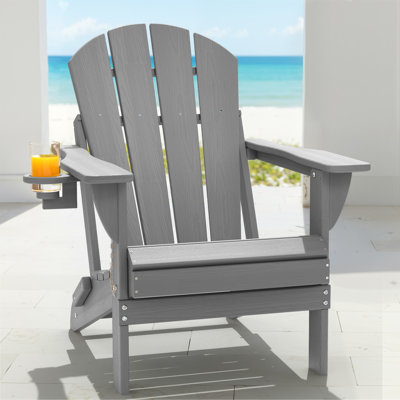 Mallette Adirondack Wood Texture HDPE Foldable Chair Pit Chair with Cup Holder