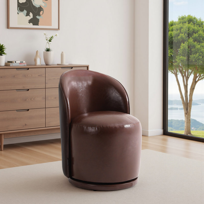 Upholstered Swivel Barrel Chair, Red Brown