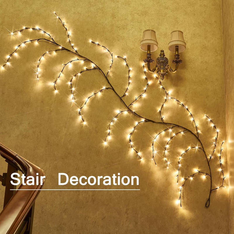 Willow Vine Lighted Garland With Timer 8FT 160 LED Fairy Lights, Pre-Lit Garland With Lights 8 Functions With Remote Control For Mantel Fireplace Wall Patio And Holiday Decor