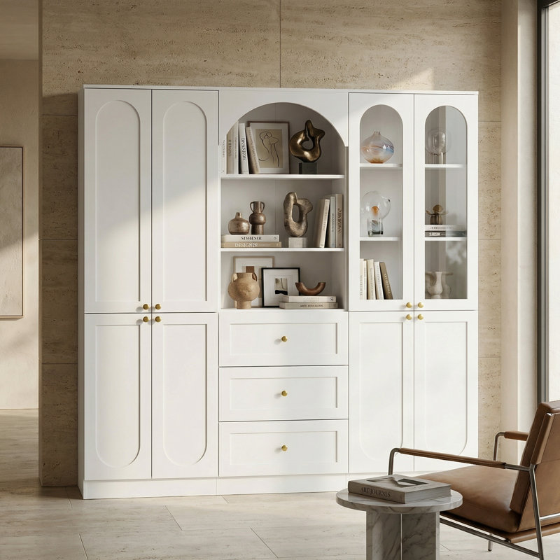 70''H X 71'' W 6-Story Bookcase With Drawers And Glass Doors