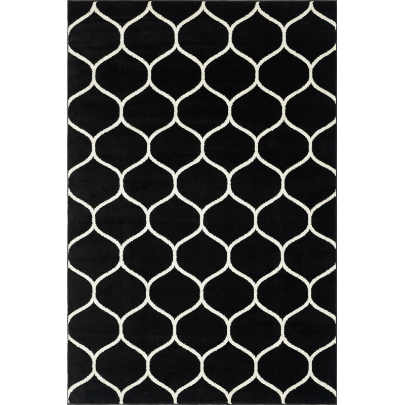 Tapis noir à motif géométrique Bruges, Rectangle 6 pi 1 po x 9 pi