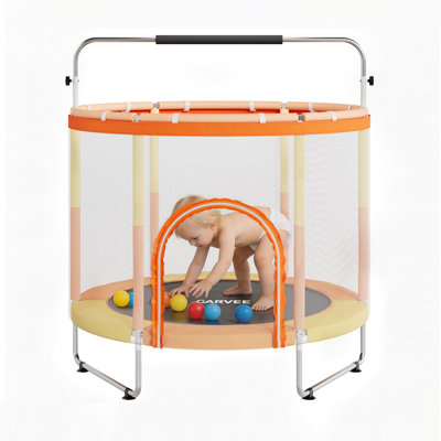 60" Trampoline for Kids with Enclosure, 440lbs Capacity  with Adjustable Gymnastics Bar & Toys,  Baby Trampoline Indoor & Outdoor, for Boys and Girl