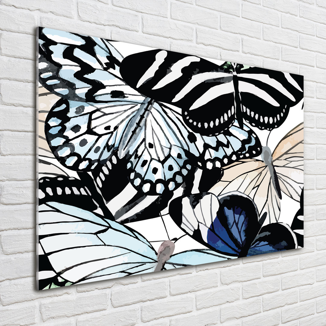 Glasbild Butterflies And Flowers