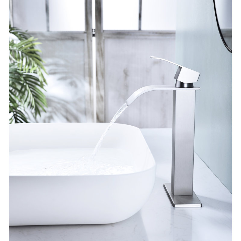 Waterfall - Style Single Handle Bathroom Faucet With Pop Up Drain, No Overflow, Stainless Steel Material, Corrosion Surface, Gentle Waterfall, Ideal For Sinks Without Overflow Spout And Steel,