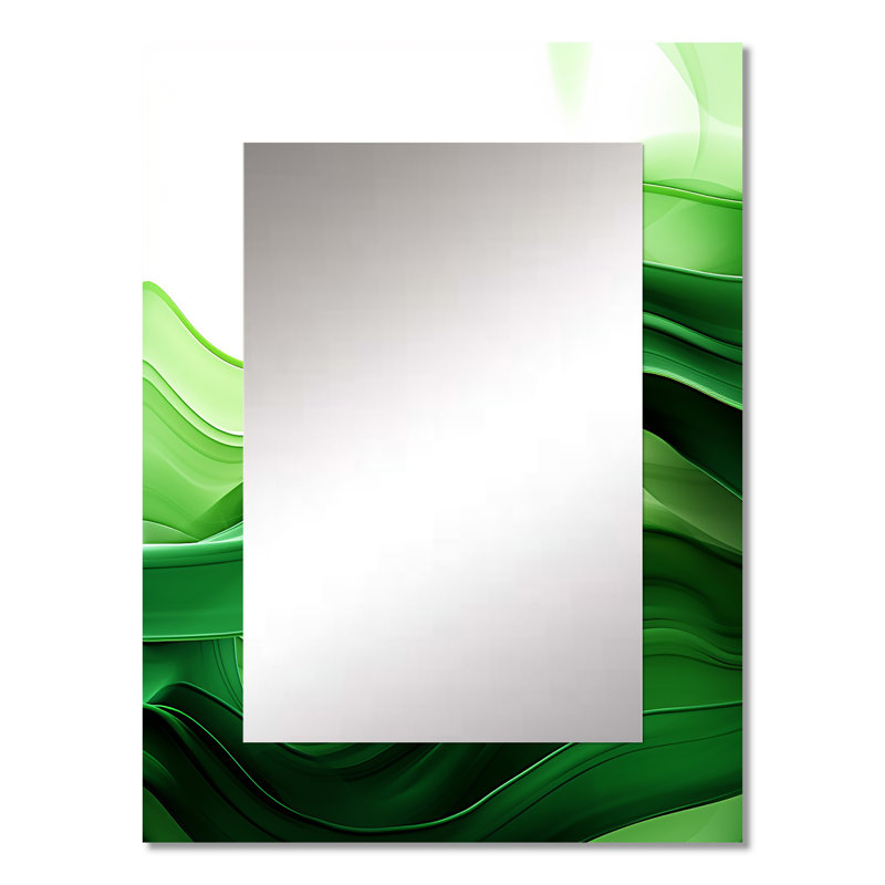 Green and white Fractal Waves I - Fractal Decorative Wall Mirror, Modern Mirror, Printed Metal Art, 32" x 24"