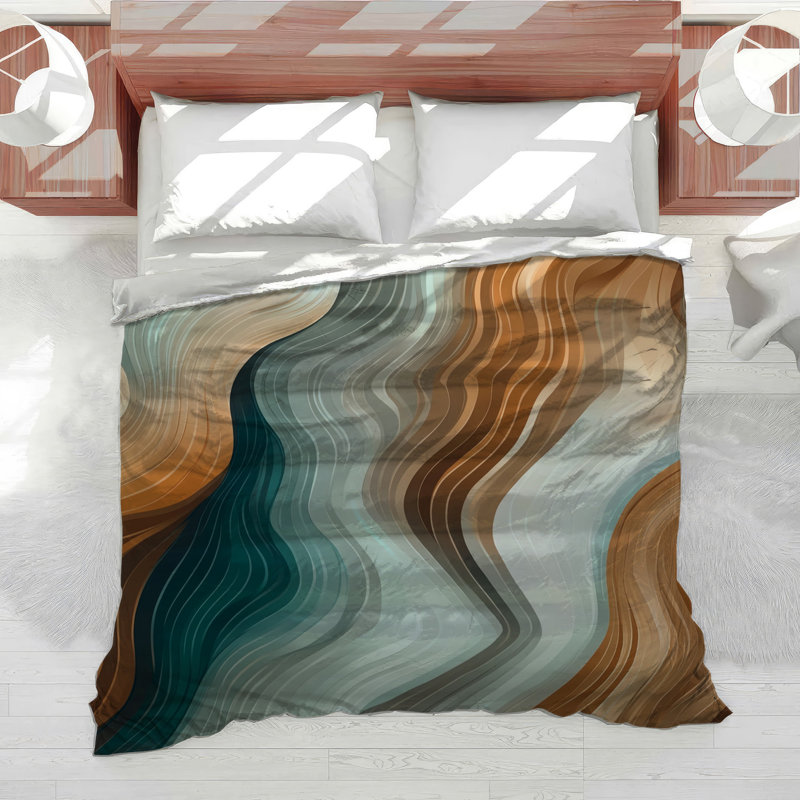 Abstract Waves Mid Bedding Abstract Comforter Mid Century Modern, Twin Comforter