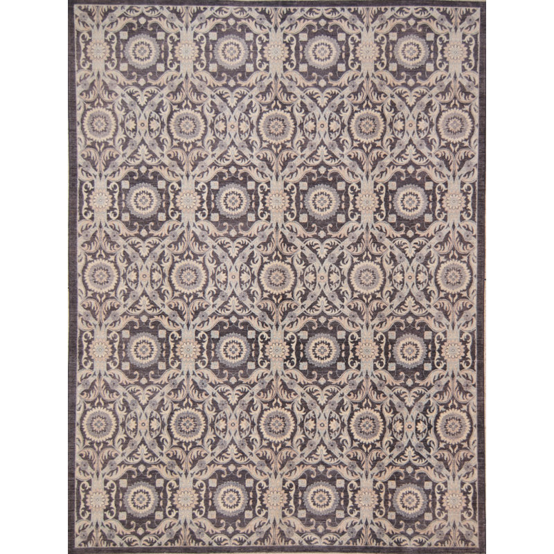 Tapis gris foncé noué à la main de haute qualité