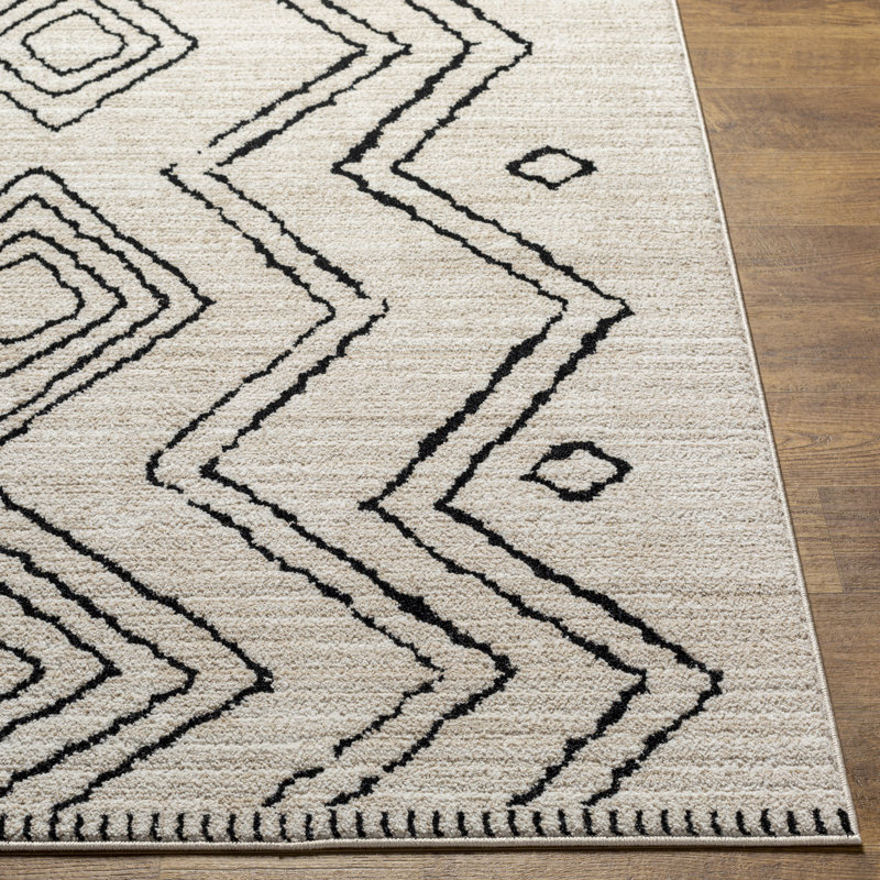 Mel Moroccan Area Rug in Black/Cream, Rectangle 5'3" x 7'