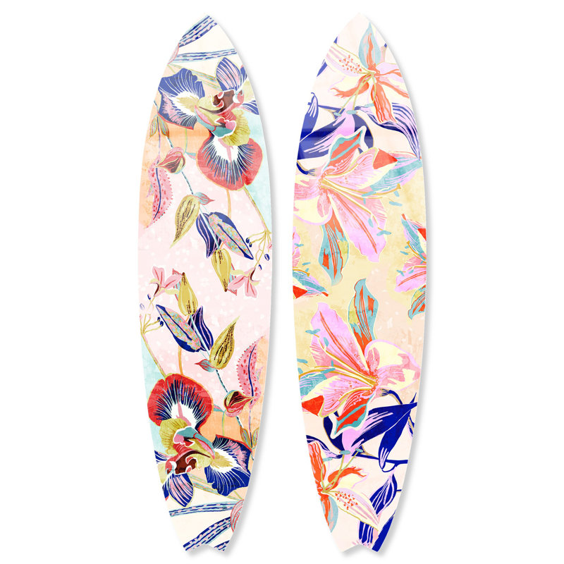 Floral Hue Acrylic Surfboard Wall Art Set, 15" x 60", Multicolor