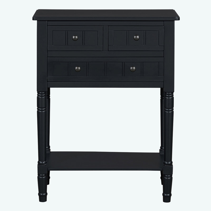 Slim Sofa Table with Storage Drawers and Bottom Shelf, Black
