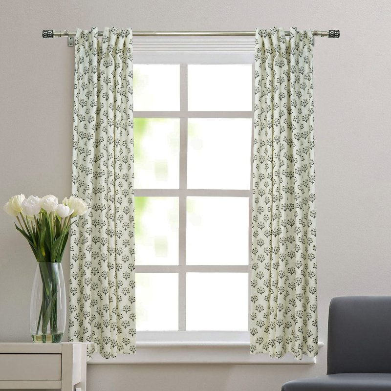 Rideaux en lin gris et gris à imprimé à la main pour le salon, la chambre à coucher et la fenêtre, L 54 po x L 84 po