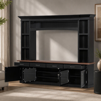 Extra Long Farmhouse TV Stand with 7-Color LED Lights, Adjustable Shelves  Storage Cabinets, Modern Entertainment Center Media Console for 65 Inch TV