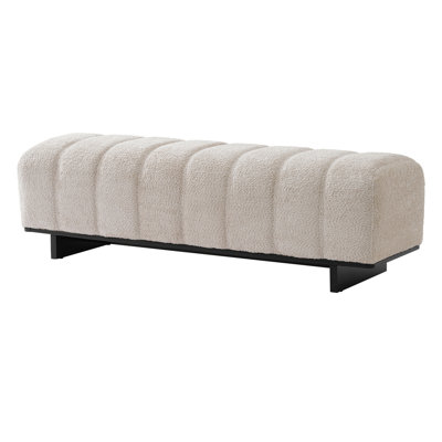 Indoor Dining Bench, Beige Faux Fur Fabric Bench with Rubber Wood Legs , 250lbs, Comfortable Seating for Dining Room/Living Area
