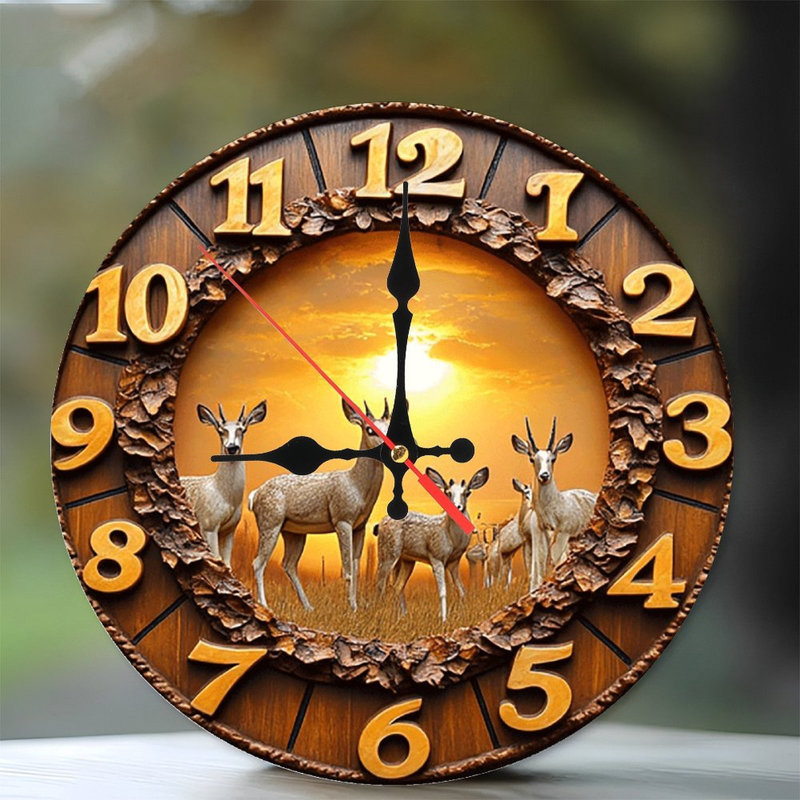 Horloge murale en bois Antilope Sunset Safari Decor