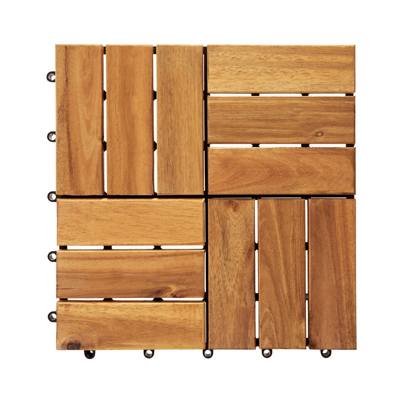 30cm L x 30cm W FSC® Certified Acacia Wood Interlocking Deck Tile, Natural