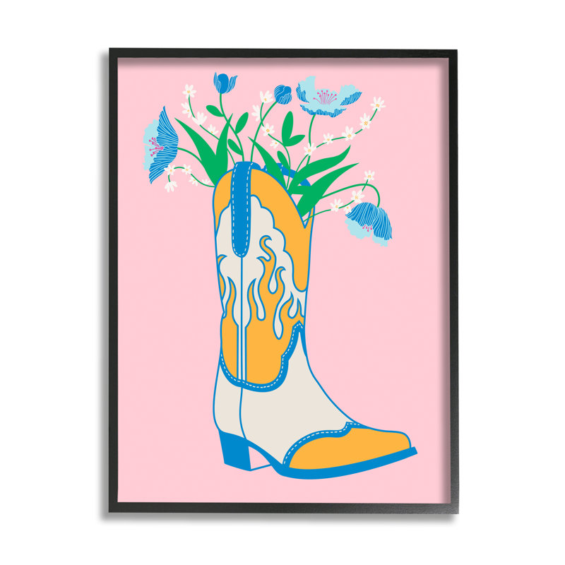 «Pastel Cowgirl Boot» encadrée sur bois par Grace Popp, Giclée encadrée noir minuit, H 20 po x l 16 po x P 1,5 po