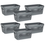 Plastic Baskets For Organizing, Set Of 6 | Pantry Storage For Under Counter, Linen Closet, And Bathroom | Nesting Shelf Bins With Handles, 1 Gallon, Grey