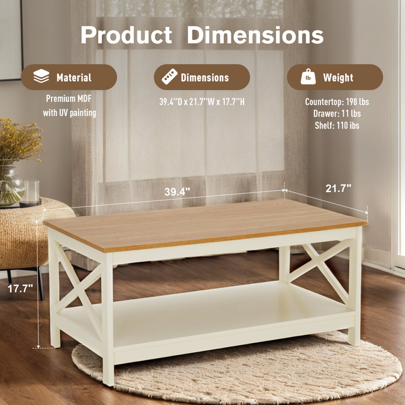 Jennings Coffee Table, ivory/oak