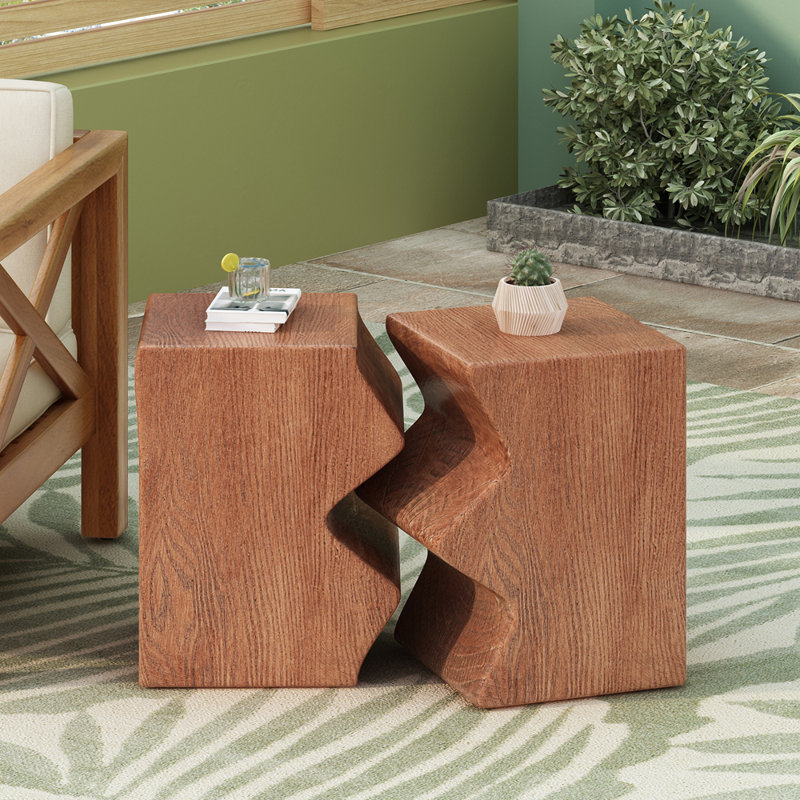 Table d'appoint MGO, ensemble de 2 tables d'appoint rectangulaires d'extérieur, tabourets de jardin décoratifs pour l'extérieur intérieur, table d'appoint, table d'appoint de patio, table de bout gigogne