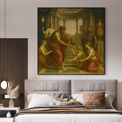Très grande reproduction d'art classique de scène de la mythologie classique - peinture néoclassique de personnages antiques dans l'architecture du temple, décoration pour le salon ou la chambre à coucher, assemblage de cadre requis (assemblage de cadre requis)