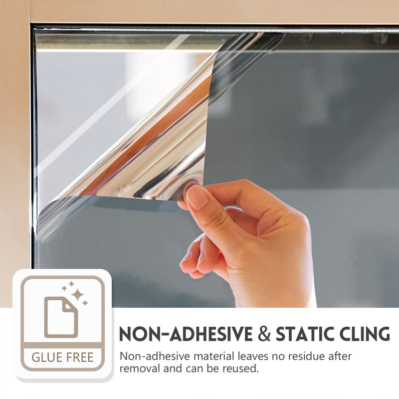 One Way Privacy with Heat Control Non-Wall Damaging Window Decal, 35.4'' H x 195'' W, Silver
