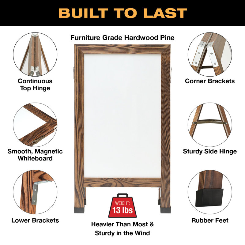 Excello Global Products 40" x 22" Indestructible A-Frame Whiteboard, Brown
