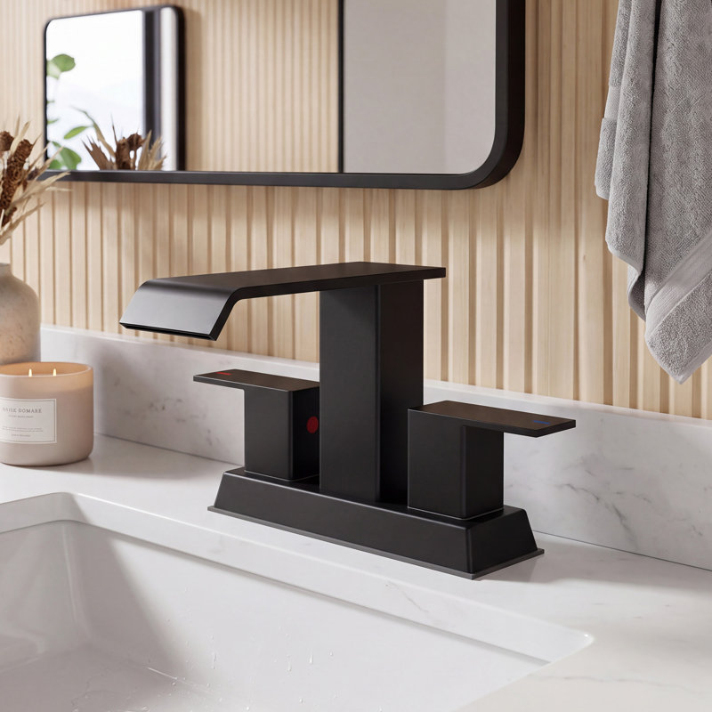 Robinet de salle de bain à ensemble central avec drain, robinet de salle de bain à 2 poignées, Noir mat