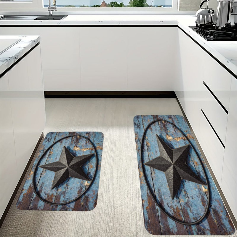 Tapis de cuisine en bois bleu Western Star, ensemble de 2 tapis rustiques pour cuisine et chalet