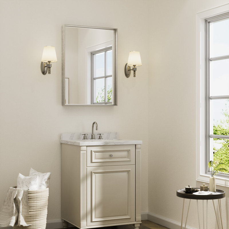 Miroir de salle de bain rectangulaire avec cadre en aluminium et verre trempé, 30 po x 22 po, Nickel