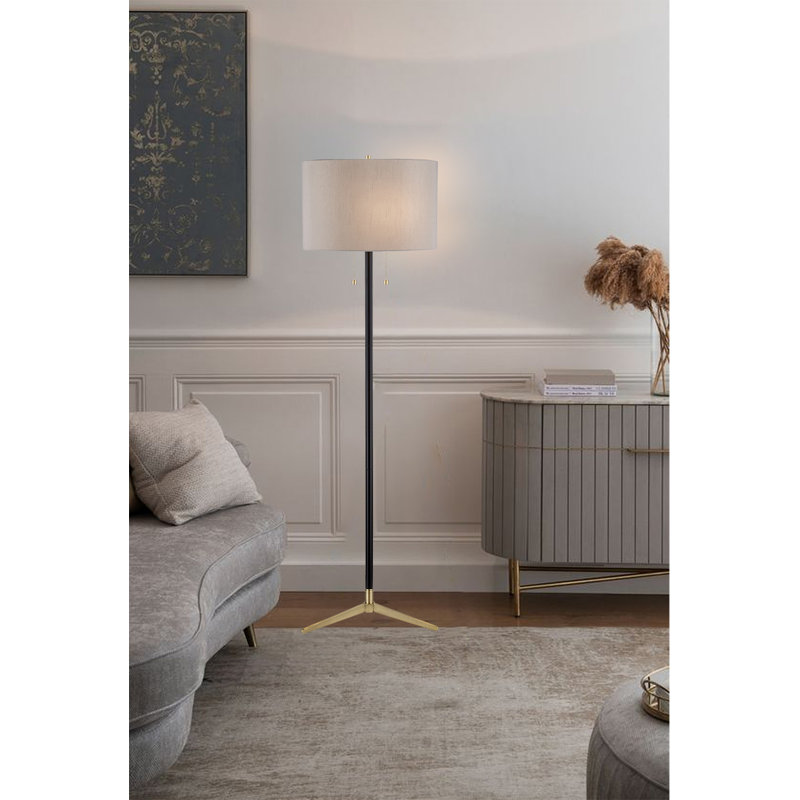Blair Traditional 1 Light Black Floor Lamp, Antique Brass